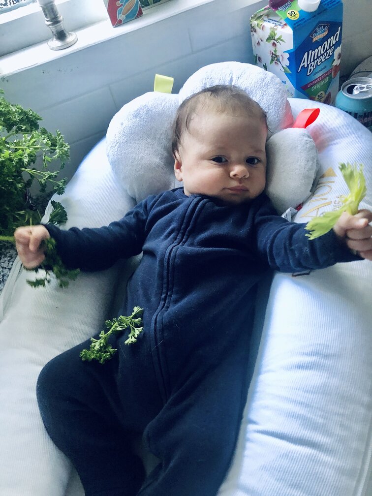 Anna in her favorite L'Ovedbaby footie from her first UpChoose set